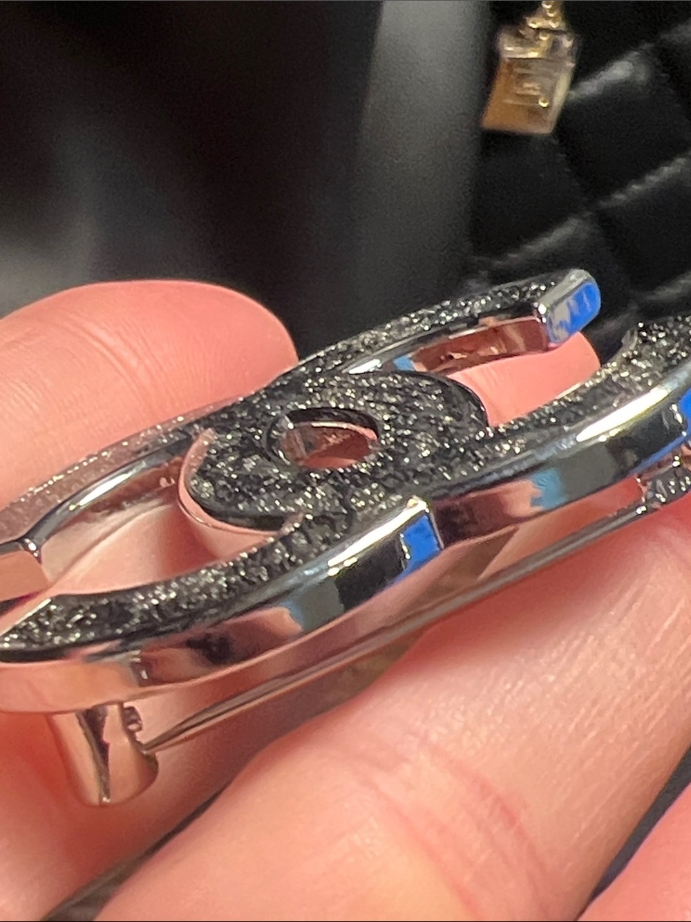 Silver Textured Interlocking CC Brooch - Picture 3 of 5